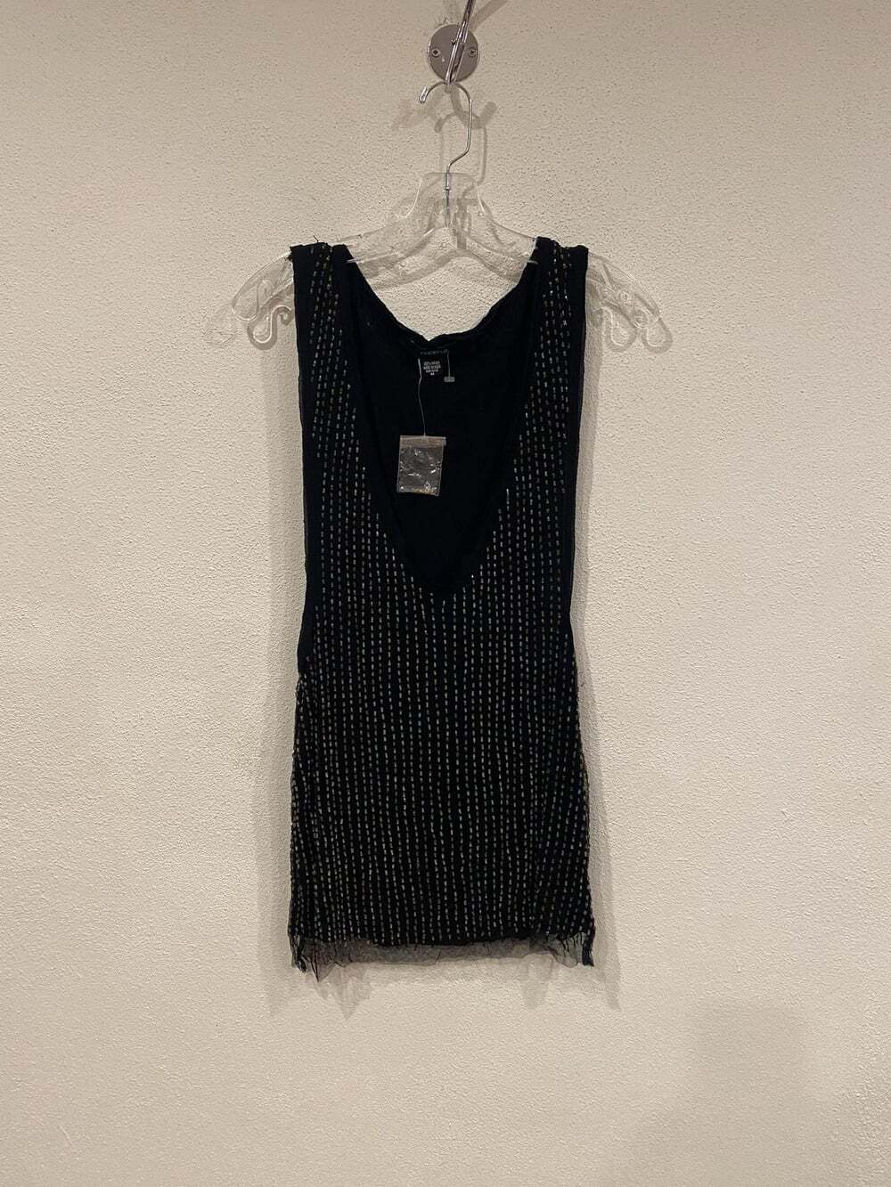 Arden B. Top Womens Medium Black Beaded Striped Tank Mini Party